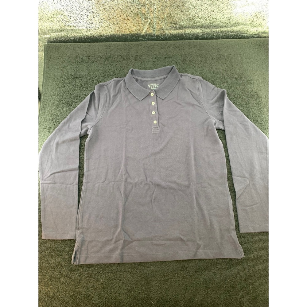Lands End Outfitters Long Sleeve‎ Polo Shirt Mens Medium Black Casual